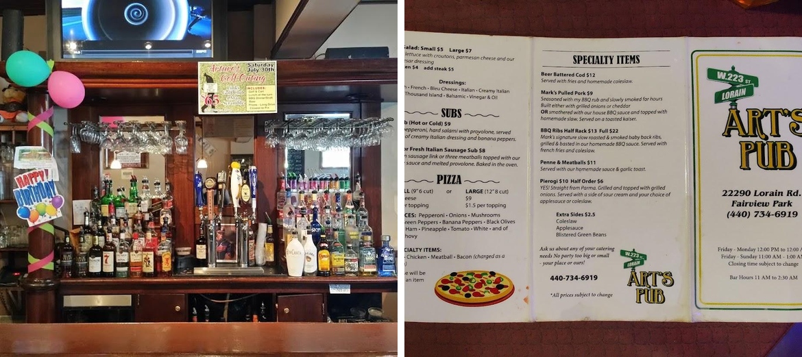 Art's Pub Menu